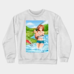 anime girl fishing Crewneck Sweatshirt